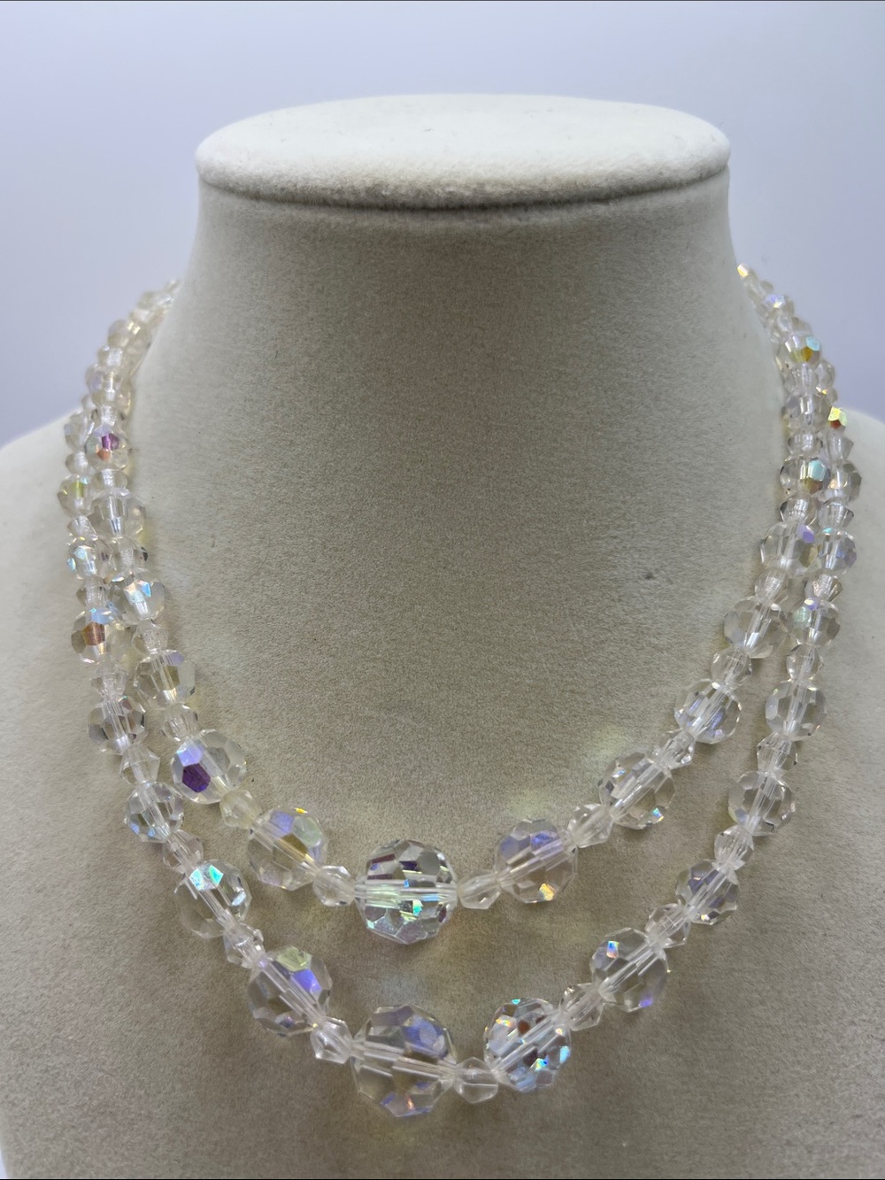 Vintage Clear Glass Aurora Crystal Double-Strand Necklace